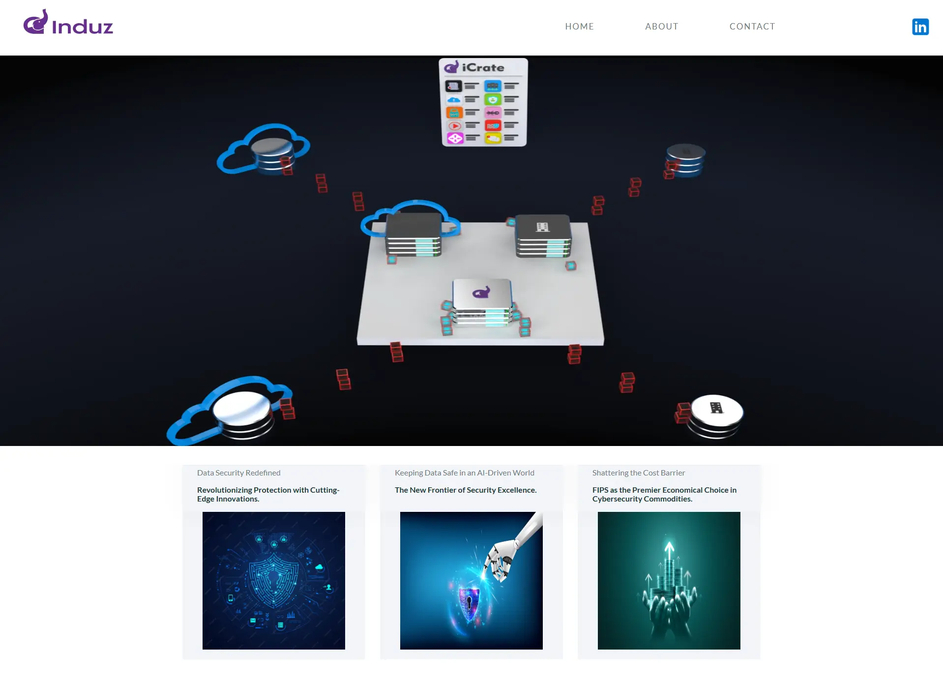 Induz website homepage highlighting IoT and technology solutions